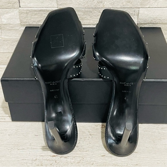 Saint Laurent Tribute Crackle Effect w/Studs Black Leather Stiletto Sandals Sz41 - Picture 14 of 16